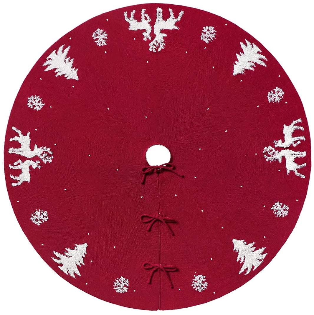 Tianlu 48inch 122cm Knit Christmas Tree Skirt, Rustic Red Elk 3D