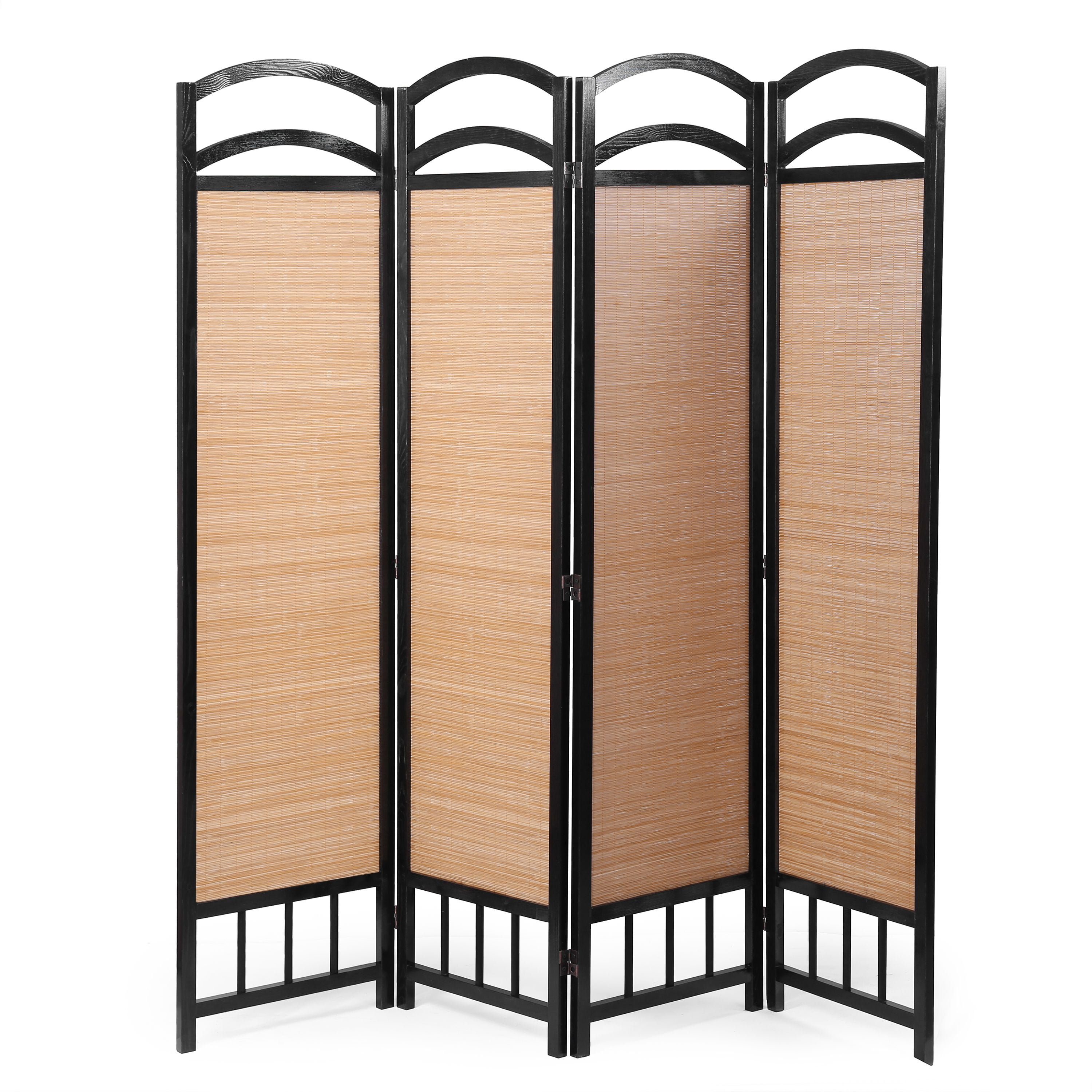 MyGift Woven Bamboo & Wood Framed 4 Panel Folding Room Divider Screen