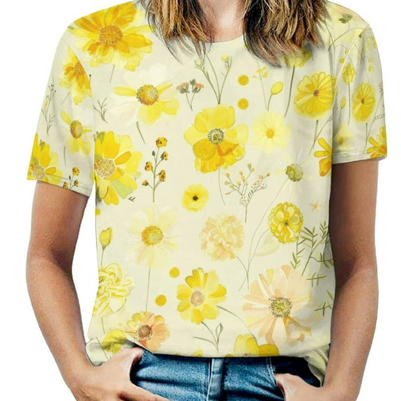 Floral Colorful Flower Women's Short Sleeve T-Shirt Crew Neck Casual Summer Trendy Loose Fit Tops