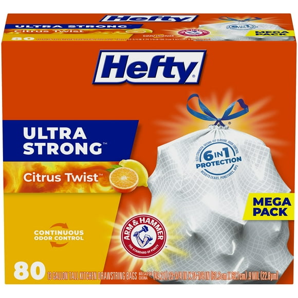 Bolsas de basura Hefty Ultra Strong, 13 galones, 80 unidades, blancas