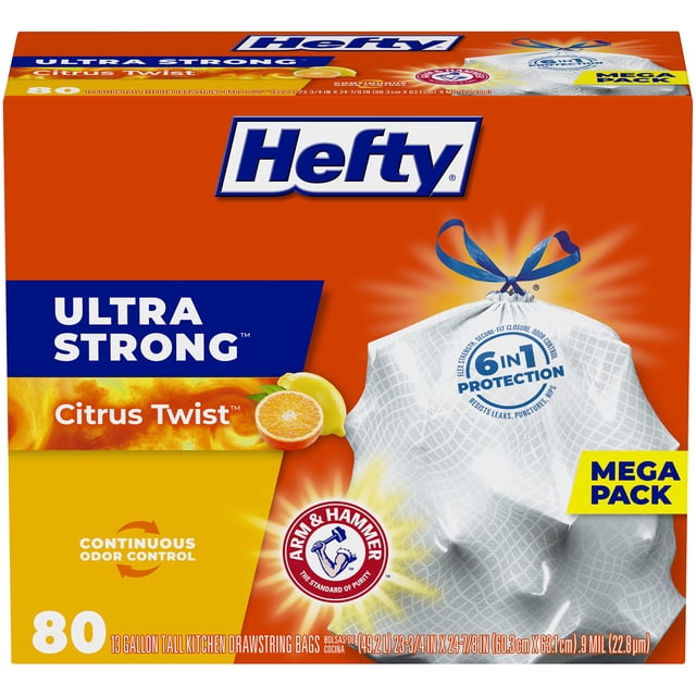 Bolsas de basura Hefty Ultra Strong, 13 galones, 80 unidades, blancas