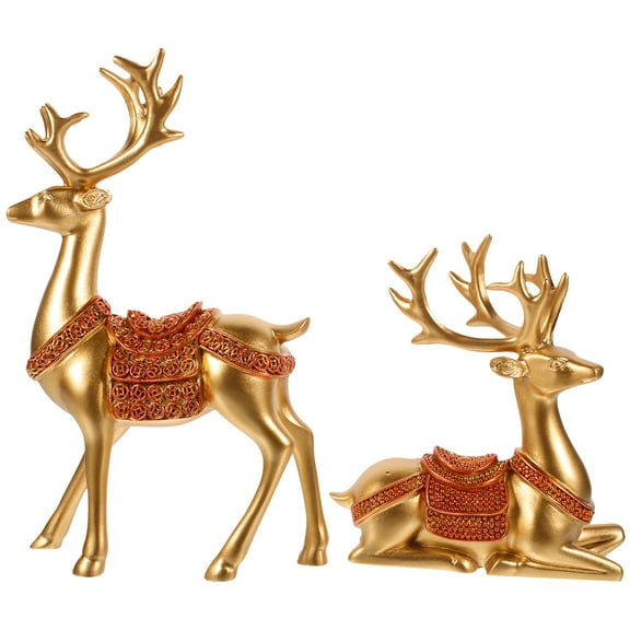 Guiyong 2pcs Christmas Reindeer Decor Holiday Party Deer Figurine Resin Deer Statue Desktop Decor