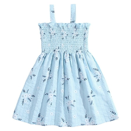 

Toddler Baby Girl Dress Sleeveless Princess Dress Floral Print Light Blue 130