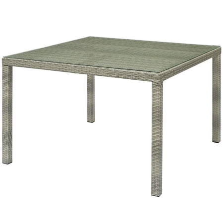 Design Rattan Furniture Modern Contemporary Urban Design Outdoor Patio Balcony Garden Furniture Lounge Dining Table, Rattan Wicker Glass, Light Grey Gray ()