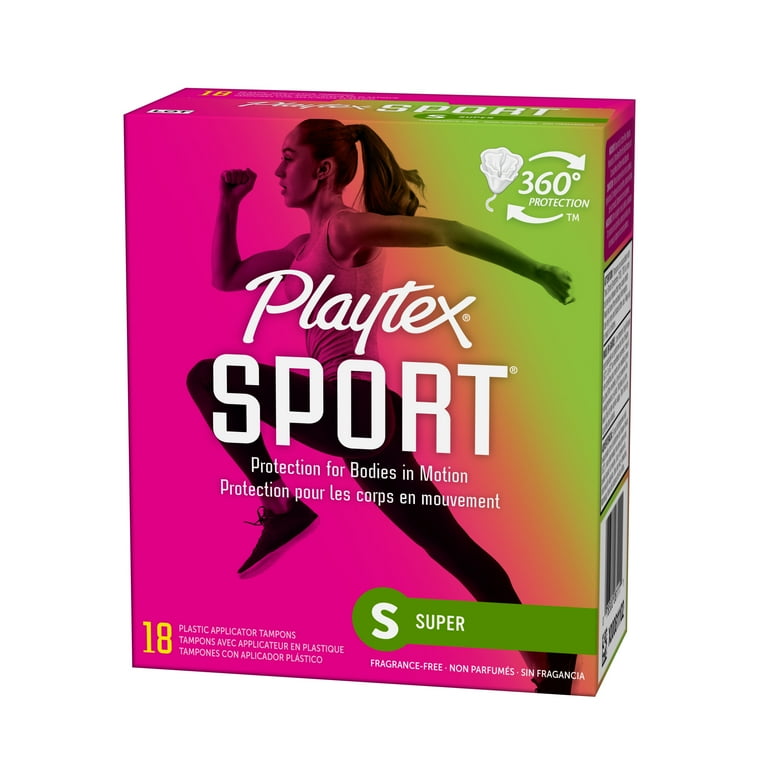 Playtex Sport Plastic Tampons, Unscented, Super, 18 Ct