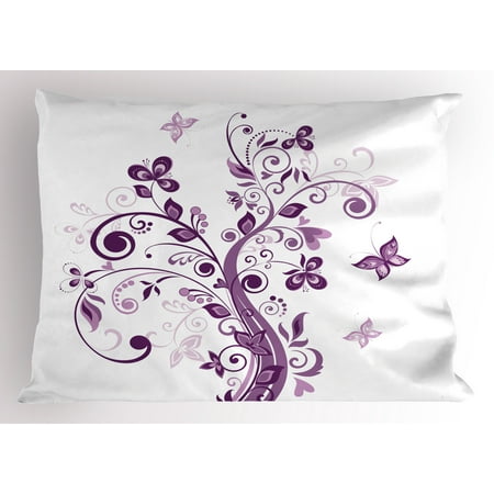 - Mauve Pillow Sham Tree with Swirled Branches and Flowers Leaf Butterfly Bridal Inspirations Theme, Decorative Standard Size Printed Pillowcase, 26 X 20 Inches, Purple White, by Ambesonne