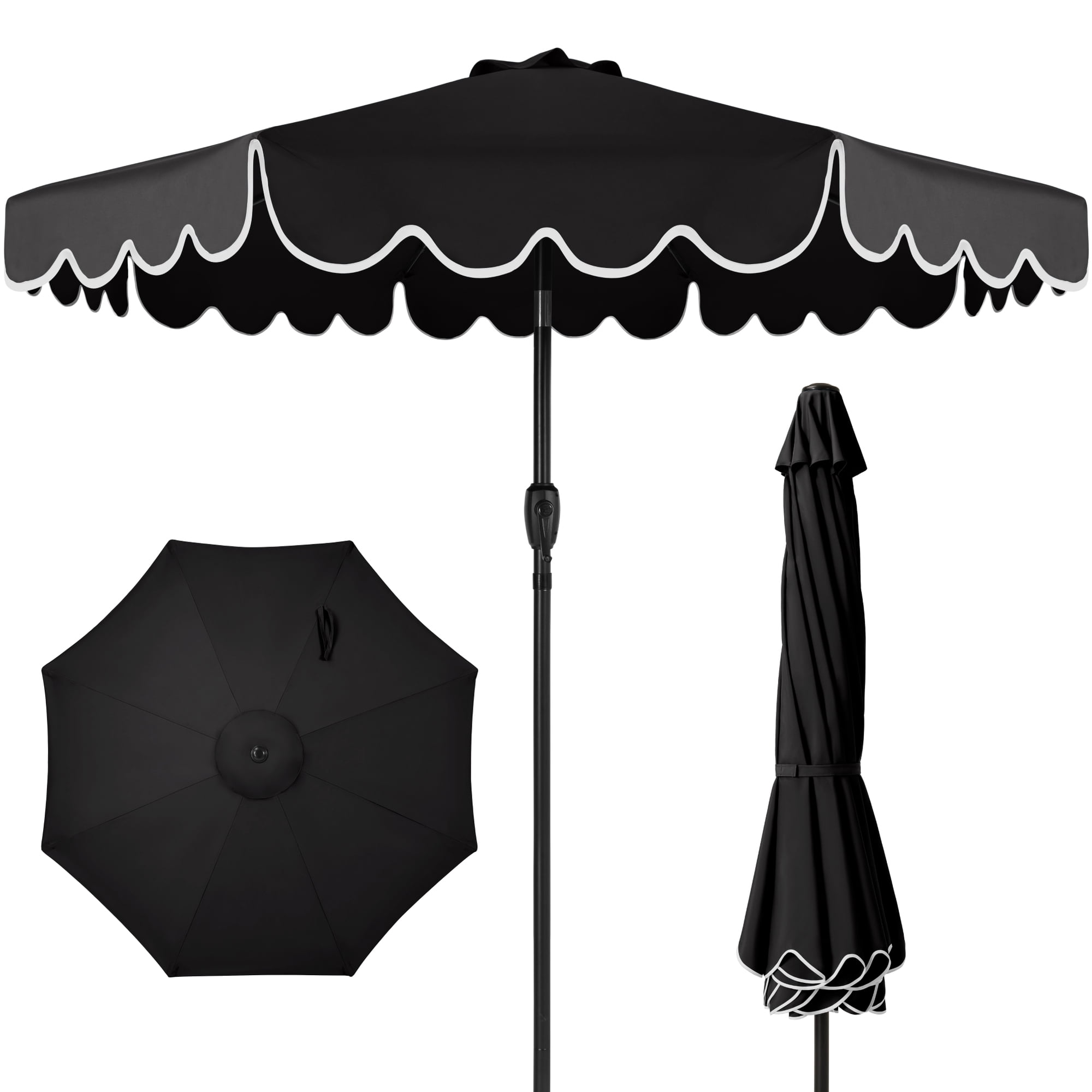 Best Choice Products 9ft Patio Market Umbrella with Scallop Trim, Fade-Resistant, Crank & Tilt, Wind Vent - Black