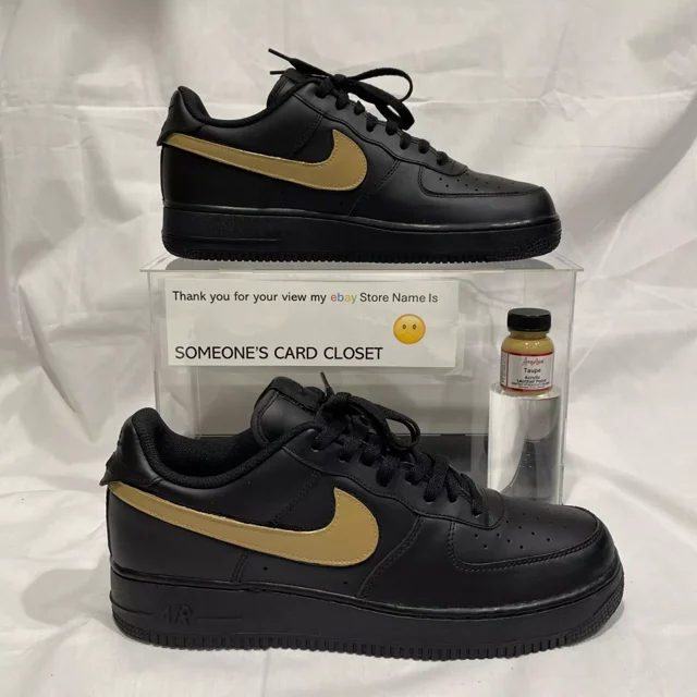 Ni&ke Air Force 1 Low Black (Taupe Custom Painted Swoosh) SC-#76B
