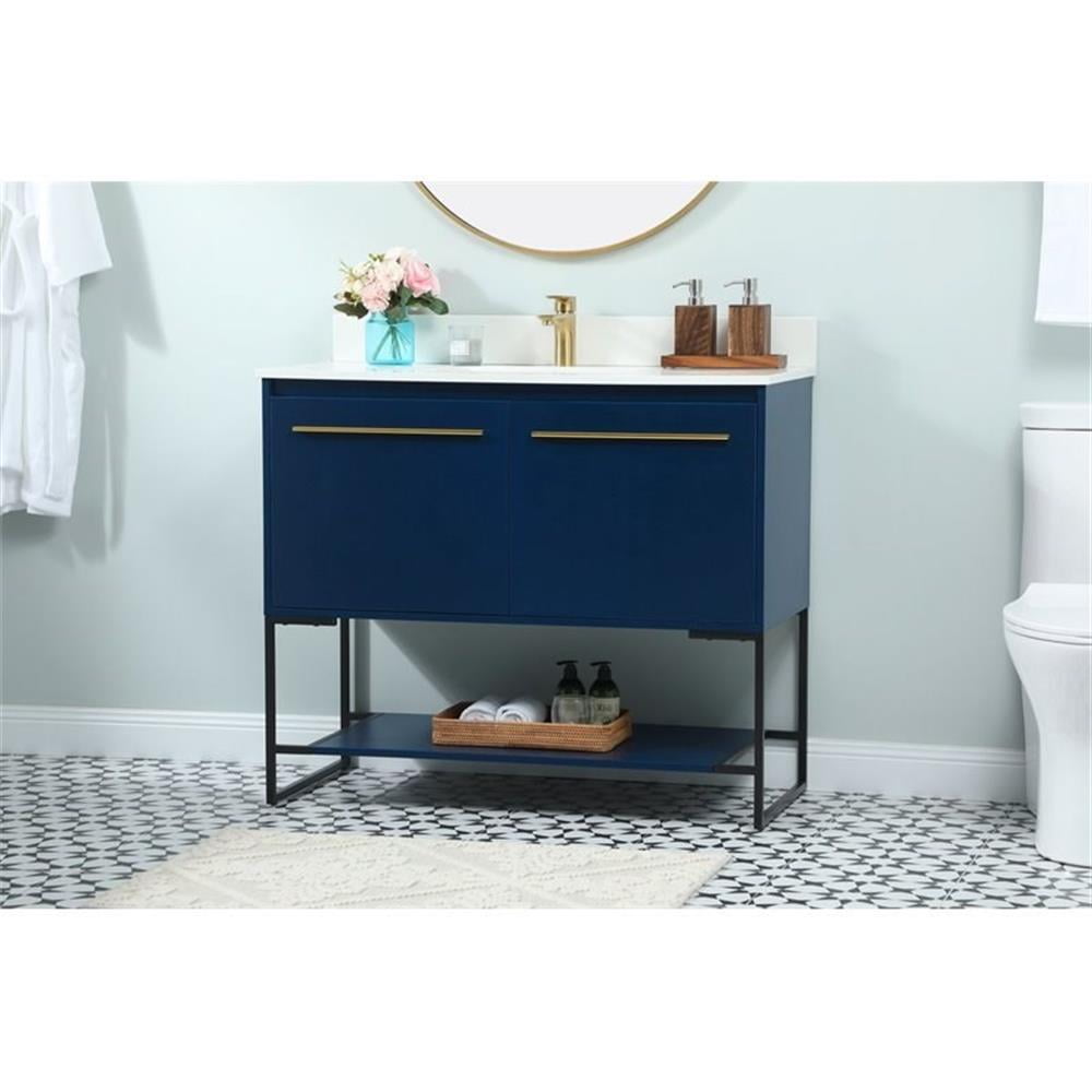 40 inch single bathroom vanity in blue with backsplash