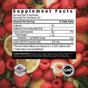 CON-CRET Creatine HCl Gummies, Sour Berry Zing Flavor, Supports Muscle & Brain Health, 60 Count