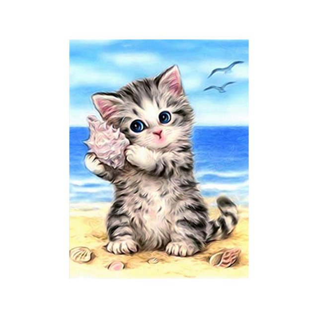 5D playa gato diamante de imitación pintura Animal taladro cristal bordado costura DIY decoración interior punto de cruz Jumpingount JJ12270-00