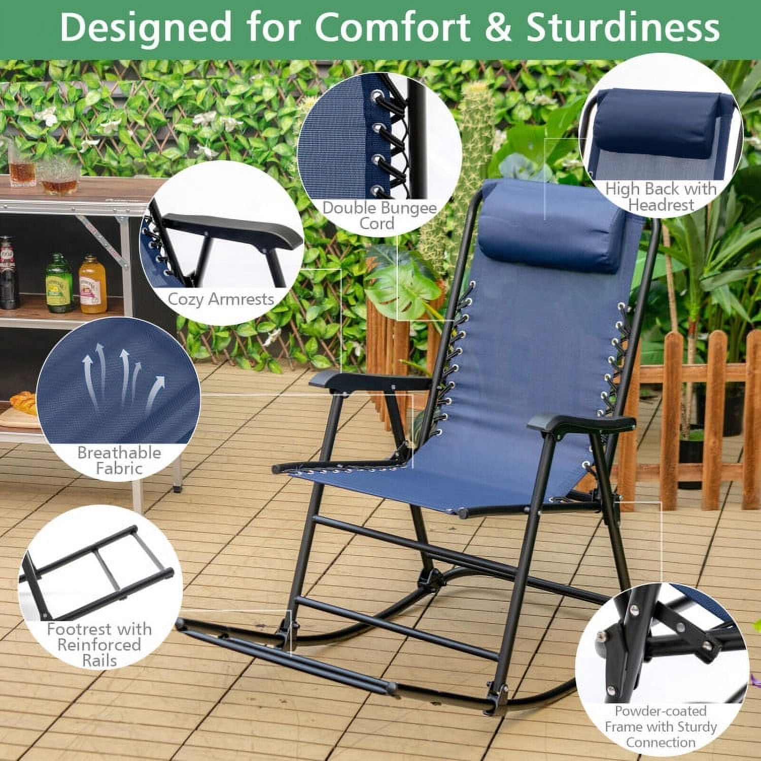 Aimee Lii Outdoor Zero Gravity Rocker for Lawn, Porch, Backyard, Comfortable, Blue