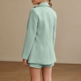 thumbnail image 7 of xaweyi Girls Solid Color Blazer Short Suit 2‑Piece Open Front Coat & Rolled Hem Shorts Dressy Casual Outfit for Kids Size 5-6 Years, 7 of 7