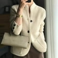 thumbnail image 2 of Lady Winter Coat Knitted Thickened Single-breasted Solid Color Pockets Stand Collar Warm Button Decor Cardigan Daily Wear Outdoor Sweater Jacket, 2 of 8