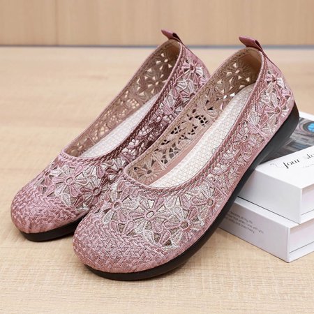 

L2023 Summer Old Beijing Cloth Shoes Women‘s Mesh Shoes Breathable Mesh Embroidered Mother Shoes Ethnic Style Slip-on Casual