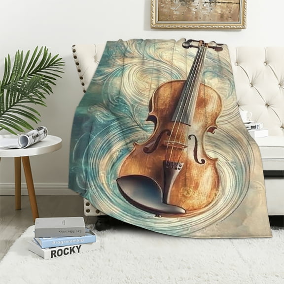 Autua Vintage Violin Flannel Blanket,Music-Themed Soft Lightweight Throw Blankets Gifts for Women Girls,Perfect for Couch Bed Home Travel Decor 40x50in