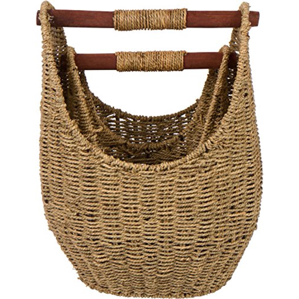 12.2" & 9.4" Seagrass Baskets with Wooden Handles Set of 2 by