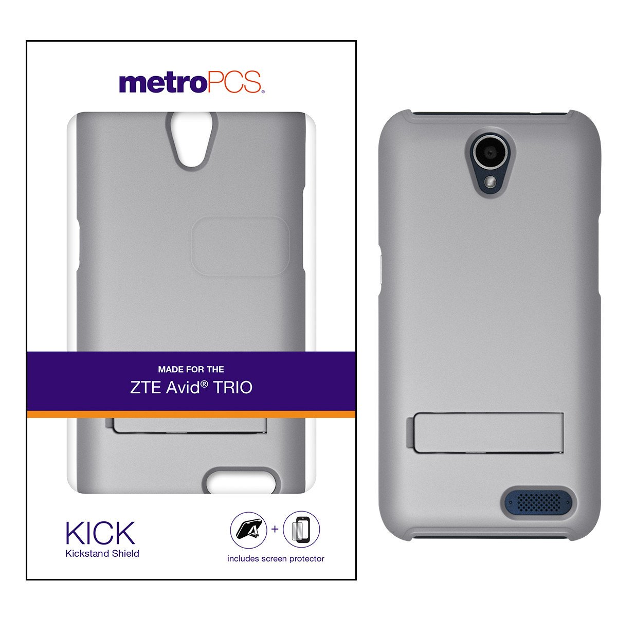 MetroPCS KICK Kickstand Shield Phone case for ZTE Avid TRIO Silver