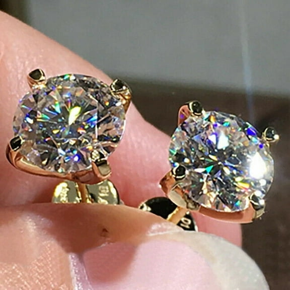 2 Ct Lab Created Diamond Solitaire Stud Earrings 14K Yellow Gold Plated Silver