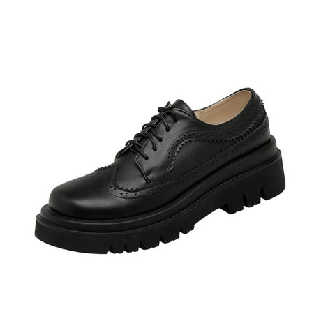 

Ankle Boots for Women Chunky Platform British Retro Lightweight Lace Up Glossy Leather Shoes Outdoor Hiking Bootie Black Boots women size 9.5