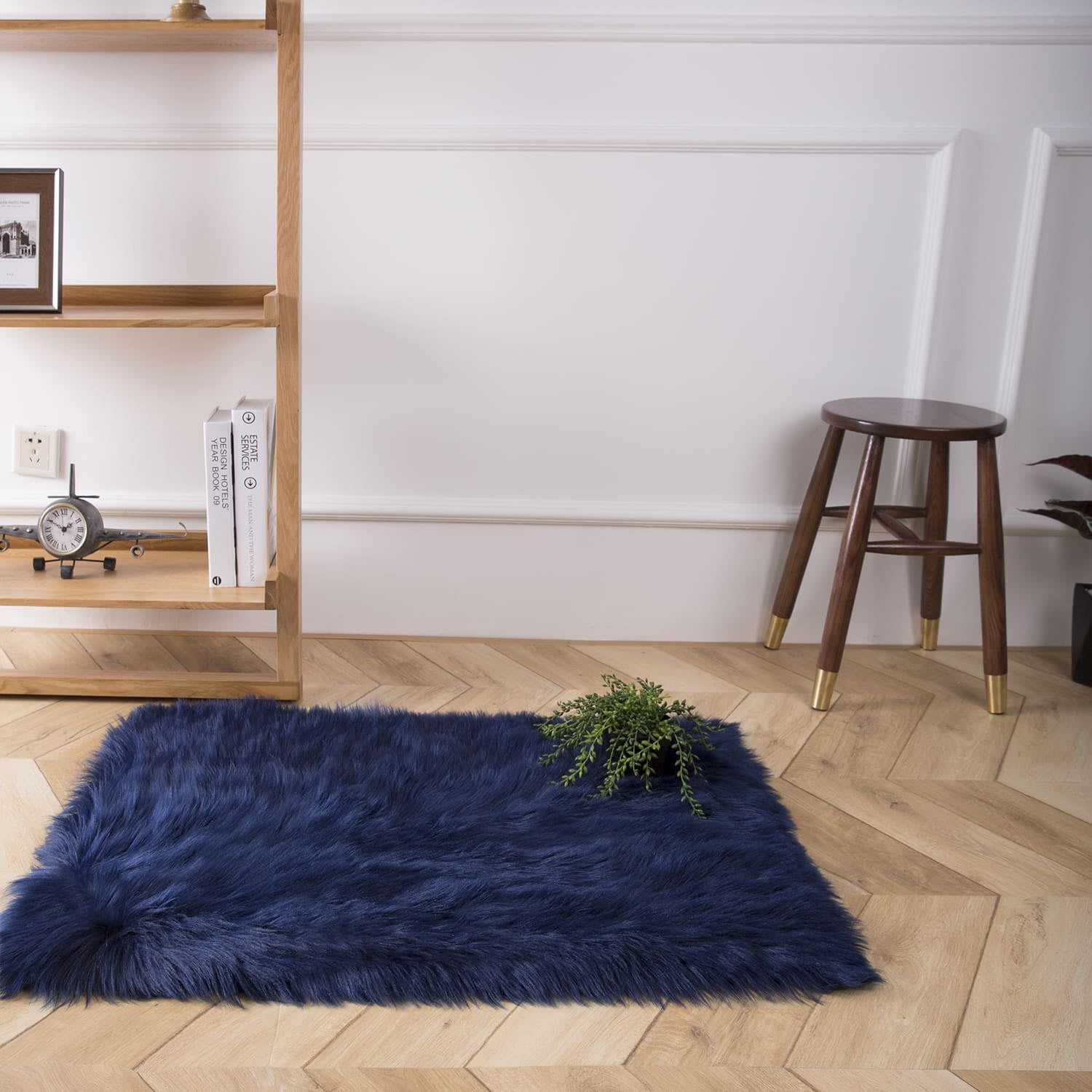 Deluxe Ultra Soft Faux Sheepskin Fur Series Fluffy Decorative Indoor Shag Area Rug, 2 x 3 Feet Rectangle, Navy Blue, 1 Pack