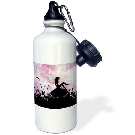 

3dRose Fairy sitting on a mushroom a pink black fairy silhouette - Straw Water Bottle 21-ounce