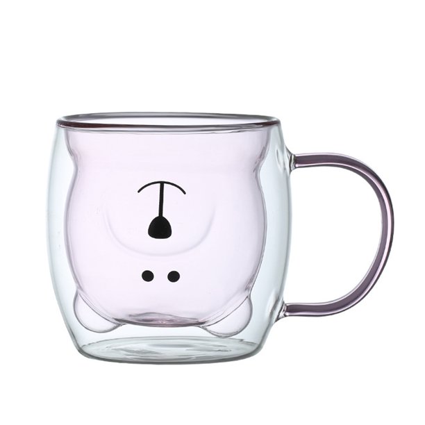 Linda taza de té con forma de oso, taza de café con asa, taza de leche de 250 ml, taza de café de vidrio con doble aislamiento, cumpleaños personal, día de San Valentín y regalo de vidrio para