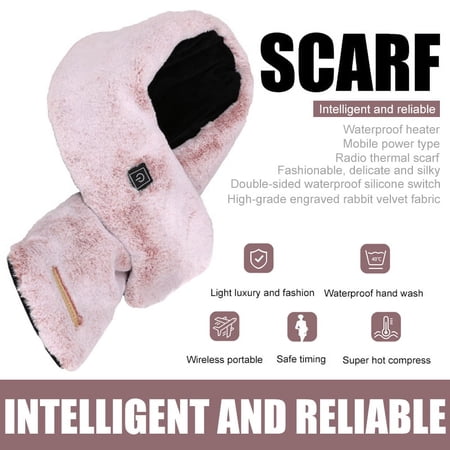 LNKOO Winter Scarf USB Heating Scarf Women Men Thick Warm Heating Pad Power Electric-3 Heat Settings with Timing Function Waterproof Electric Shawl-Pink