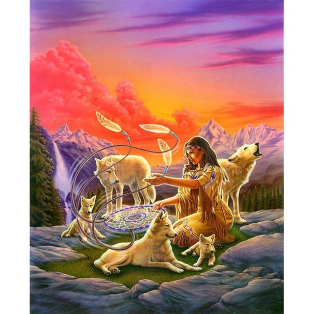 Pintura diamante (DB0440) DIY chica redonda y lobo B1674 30x40cm Hugtrwg Para estrenar