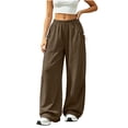 thumbnail image 5 of LEAVINGSUO Womens Wide Leg Sweatpants Fashion Solid Color Loose Elastic Waist Drawstring Strap Cargo Long Pants Brown S, 5 of 7
