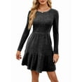 thumbnail image 2 of Womens Long Sleeve Fall Short Dress Casual Ribbed Knit Crewneck Flowy A Line Sweater Dresses with Pockets Grey M, 2 of 8