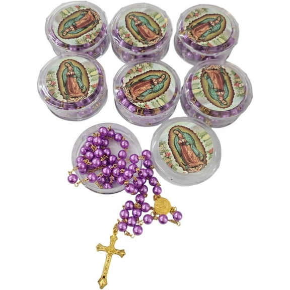 12 Brown Baptism Favors Lady of Guadalupe Bottle Rosary Recuerdos de Bautizo