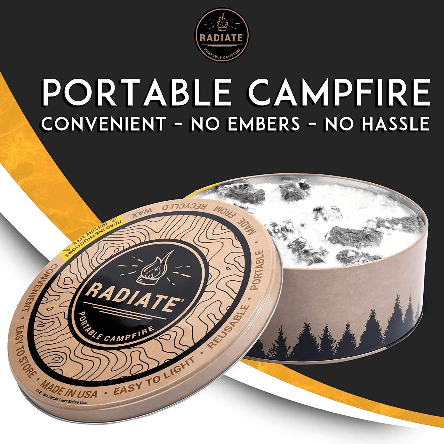Radiate Portable Campfire: The Original Go-Anywhere Campfire | Lightweight and Portable | 3-5 Hours of Bright and Warm Burn Time | Convenient-No Embers-No Hassle | Made in USA | Original 1 Pack - image 2 of 7