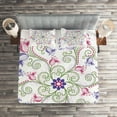 thumbnail image 2 of Ambesonne Mandala Quilted Coverlet 3 Pcs, Round Flower Frame, Queen Size, Purple White Green, 2 of 2