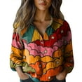 thumbnail image 2 of Orange Women Shirts, Women Cotton Shirt Printed Fashion Button Down Shirts Casual Tops Long Sleeve Blouse,Women Shirts L, 2 of 4