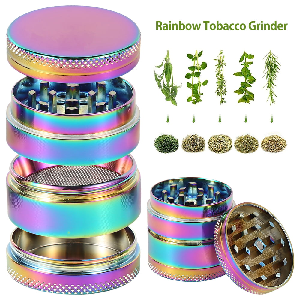 2.4" 4 PC Rainbow Tobacco Herb Spice Grinder W/ Handle Crank & Drawer Crusher 