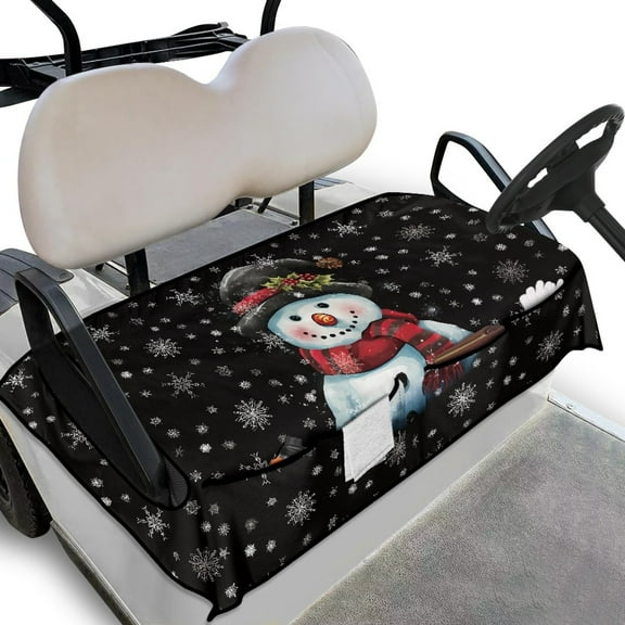 Yuyamidu Christmas Golf Cart Seat Covers with Front Pockets, Cute Snowman Golf Cart Seat Towel Blanket, Accessories Universal Fit Club Car and More 2 Person Seats Golf Carts