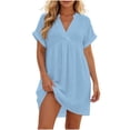 thumbnail image 4 of QUNYINEY Mini Dresses for Women Short Sleeve Beach Blue Summer A Line Dress V Neck Vacation Casual Loose Fit Dresses, 4 of 7