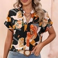 thumbnail image 2 of Defitshape Women's Summer Blouse Shirt Soft Tops Short Sleeve Loose Chiffon Fashion Fall Elegant V Neck Black Medium, 2 of 4