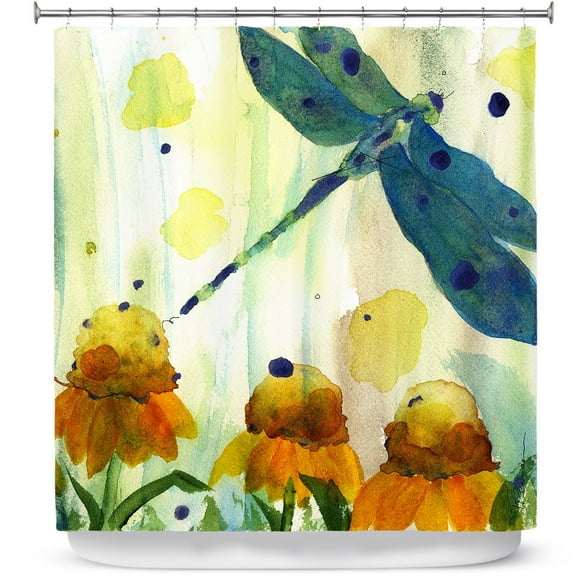 Shower Curtains 70" x 84" from DiaNoche Designs by Dawn Derman - Dragonfly in Wildflowers