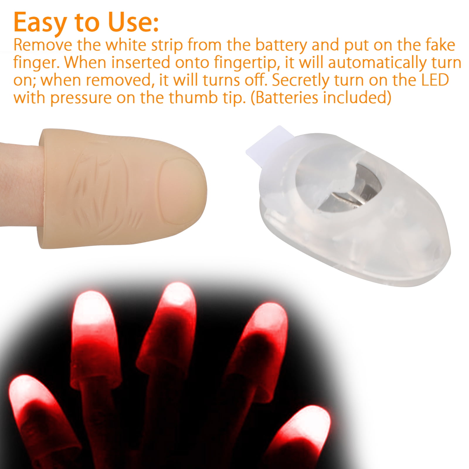 1 Pair LED Magic Light Up Silicone Thumb Props Fingers N Lights Prank Trick U3R8 