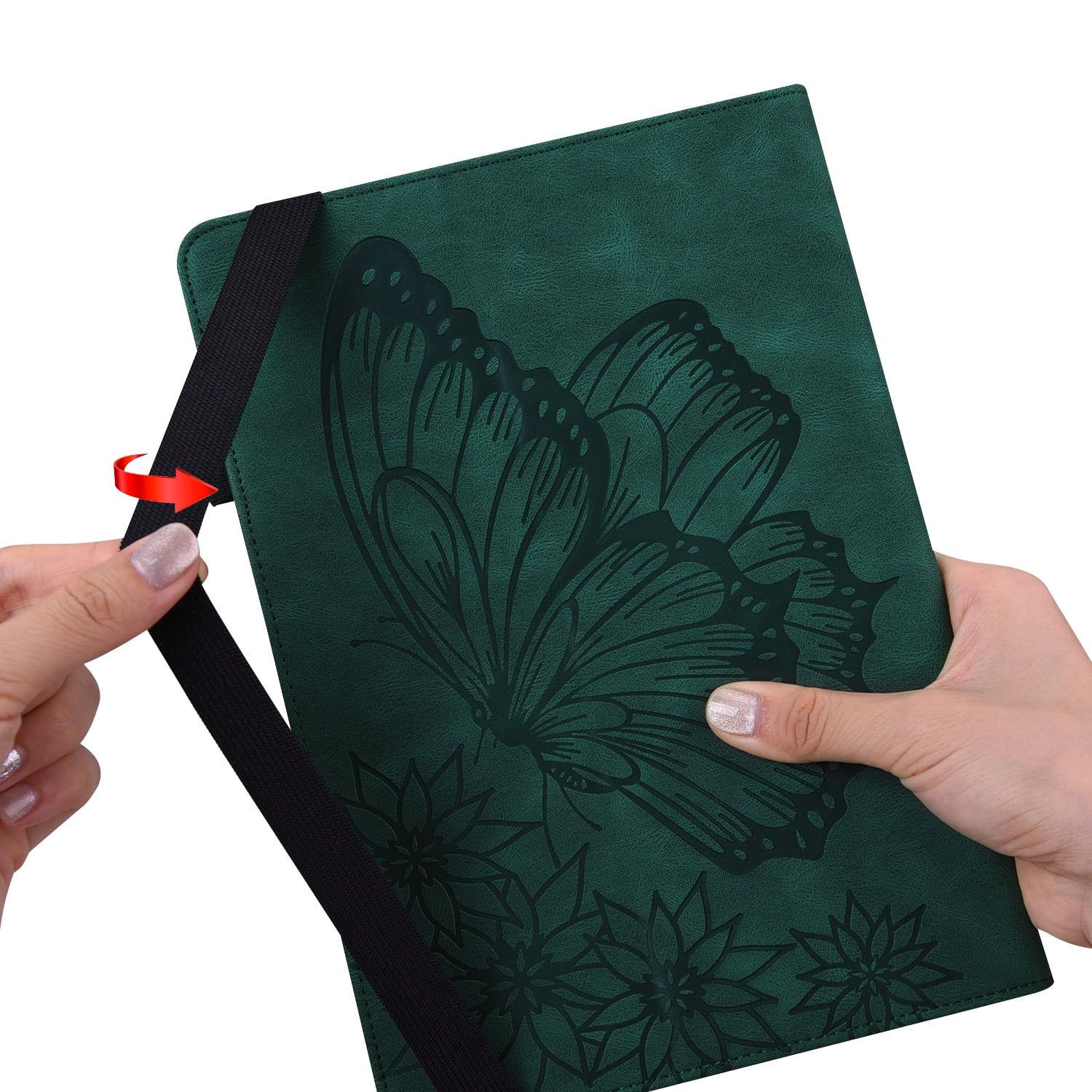 Allytechgroup iPad Air 13 Inch 2025 2024 Case, Stylish Big Butterfly Design PU Leather Smart Cover Auto Sleep Wake Pencil Holder Flip Stand Shockproof Bumper Case for Apple iPad Air 13" M3 M2,Green