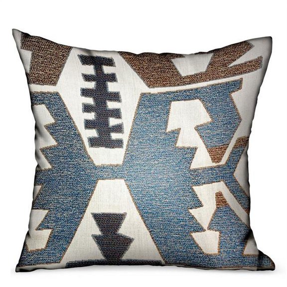 Plutus Wild Chumash Blue Brown Geometric Luxury Outdoor/Indoor Throw Pillow Double sided 16" x 16"
