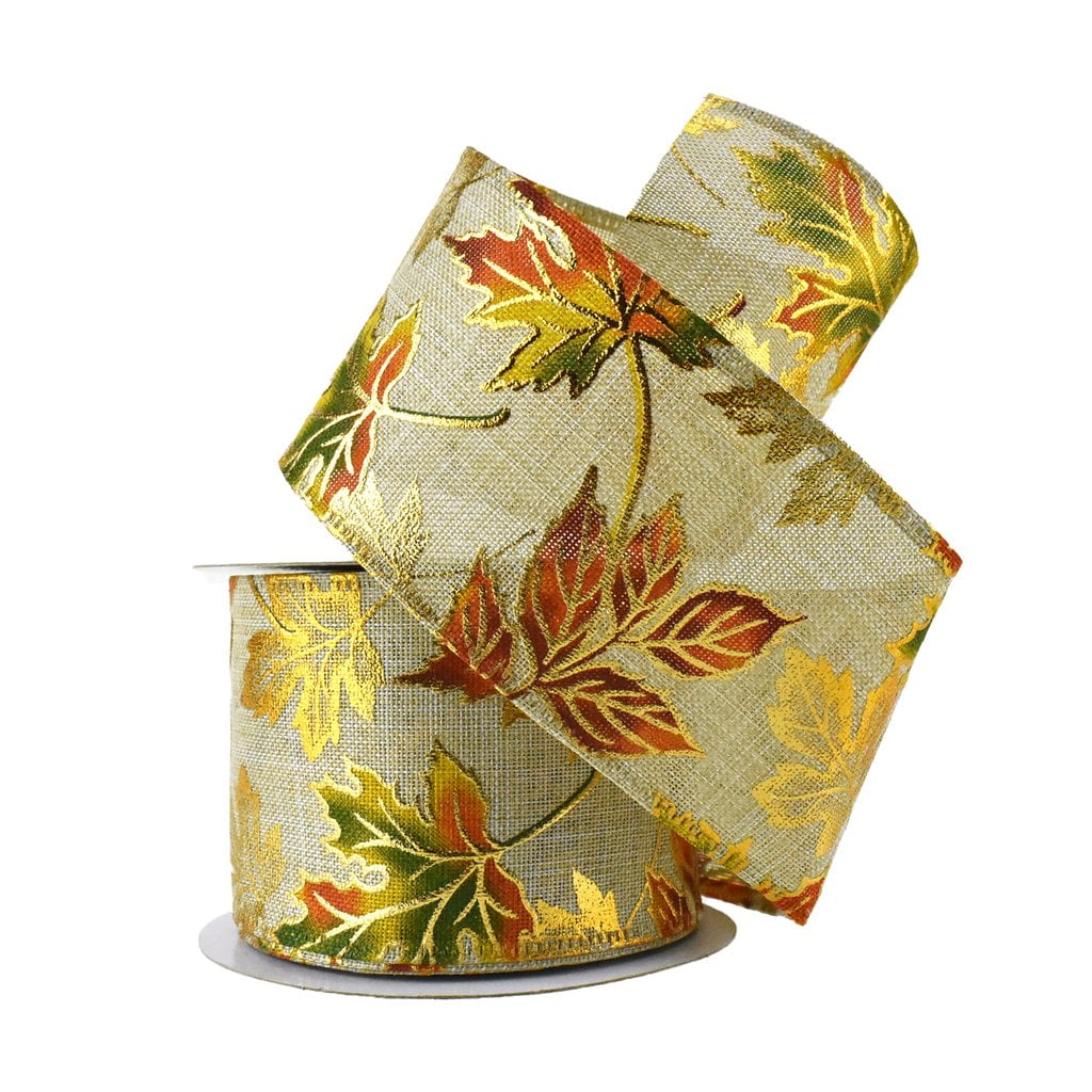 Embossed Autumn Leaves Wired Ribbon, 2-1/2-Inch, 10-Yard - Walmart.com