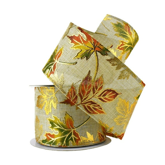 Embossed Autumn Leaves Wired Ribbon, 2-1/2-Inch, 10-Yard