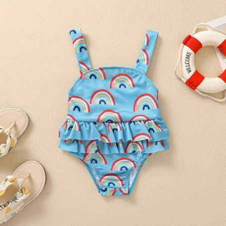 

CHGBMOK Summer Toddler Swimsuit Baby Girls Rainbow Print Sling One-Piece Swimsuit