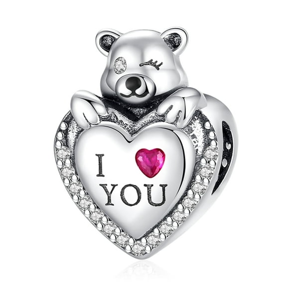 925 Sterling Silver I Love You Heart Bear Charm For Bracelets Necklace