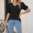 thumbnail image 4 of Tittly T Shirts for Women Spring Tops for Women Women's Puff Short Sleeve Solid Tunic Top V Neck Hollow Out Loose Tshirts Tshirts Shirts Basic Tees Black L, 4 of 9