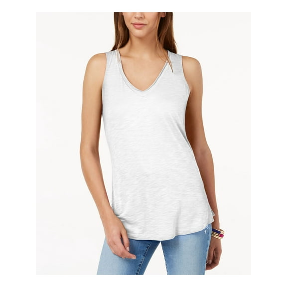 INC Womens White Sleeveless V Neck Tank Top M