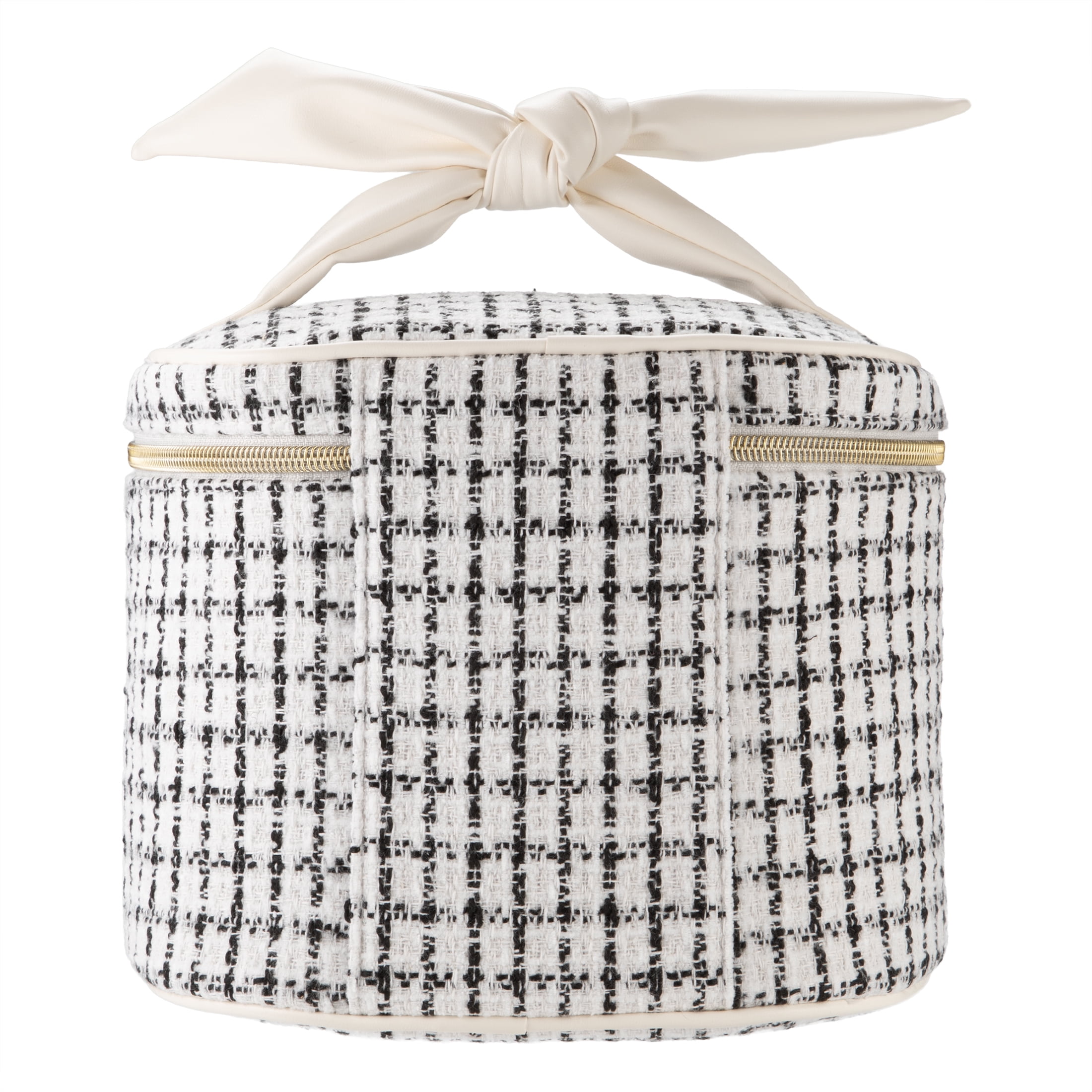 Tweed Cosmetic Bag with Zipper, Black and White, 9" x 10"